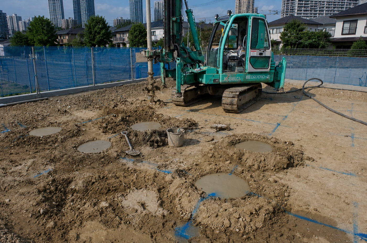 Pengeboran titik fondasi Rumah Menshin
